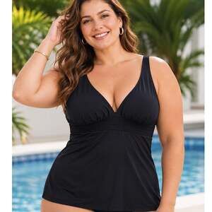 Trimshaper Tankini Swim Top Womens 20W Black Plus Size Tummy Control NWT